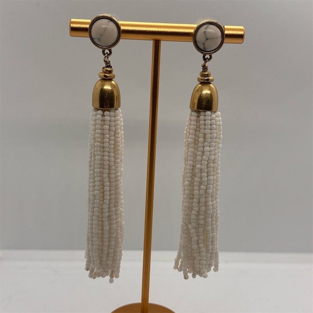 Stella & Dot Gita Tassel Earrings White Beaded Gold-Tone Casual